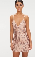 Pretty Little Thing - Bodycon Rose Gold Dress - Size 6